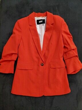 DKNY Orange-Red One-Button Stretch Blazer